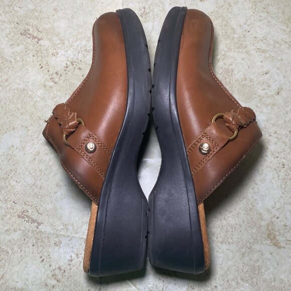 Brown Leather Slip-On Clogs Braided Strap Casual Comfort Boho Festival Indie - Picture 6 of 9